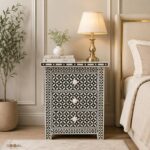 Modern Black or White Color Bone Inlay Bedside Table - Image 5
