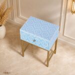 Modern Blue or White Color Bone Inlay Bedside Table - Image 4