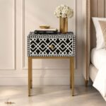 Modern Black or White Color Bone Inlay Bedside Table with Golden Legs - Image 5