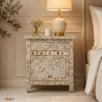 Modern Brown ,White or Grey Color Bone Inlay Bedside Table - Image 5