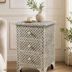 Modern Brown or Grey Color Bone Inlay Bedside Table - Image 2