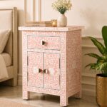 Modern Pink or White Color Bone Inlay Bedside Table - Image 5