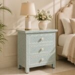 Modern Blue or White Color Bone Inlay Bedside Table - Image 5