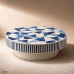 Modern Round Blue Bone Inly Coffee Table - Image 5