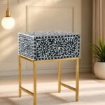 Modern Blue or White Color Bone Inlay Bedside Table - Image 5