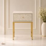 Modern Grey or White Color Bone Inlay Bedside Table - Image 5