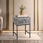 Modern Black an White Color Bone Inlay Bedside Table - Image 5