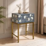 Modern Blue or White Color Floral Bone Inlay Bedside Table - Image 5