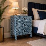 Modern Blue Color Bone Inlay Bedside Table - Image 5