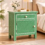 Modern Green Color Bone Inlay Bedside Table