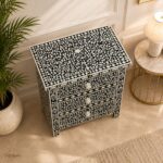 Modern Black or White Floral Bone Inlay Bedside Table - Image 5