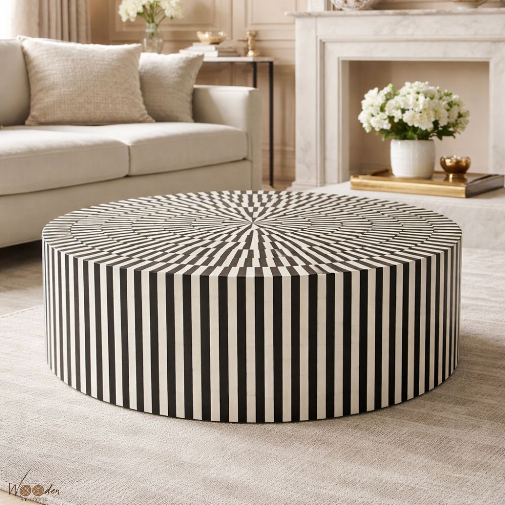 5 (32) Round Bone Inly Black or White Coffee Table - Image 1