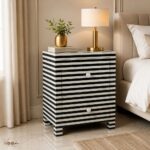 Modern Black or White Bone Inlay Bedside Table - Image 3