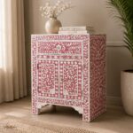 Modern Pink or White Floral Bone Inlay Bedside Table - Image 2