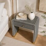 Black or White Bone Inlay Bedside Table - Image 5