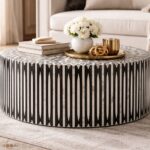 Modern Round Black Bone Inly Coffee Table - Image 3