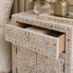 White or Grey Bone Inlay Bedside Table - Image 5