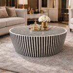 Modern Round Black or White Mix Bone Inly Coffee Table - Image 2