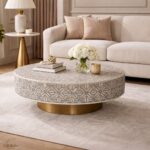 Modern Round Brown Bone Inly Coffee Table