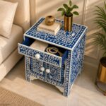 Blue or White Floral Bone Inlay Bedside Table - Image 5