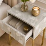 Grey Floral Bone Inlay Bedside Table - Image 5