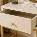 White Modern Bone Inlay Bedside Table - Image 5