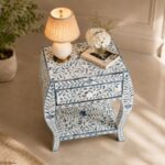 Blue Modern Bone Inlay Bedside Table - Image 3