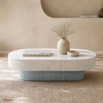 Modern White with Blue Legs Bone Inly Coffee Table - Image 5