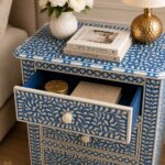Blue Modern Floral Bone Inlay Bedside Table - Image 5