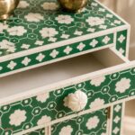 Green or White Modern Floral Bone Inlay Bedside Table - Image 5