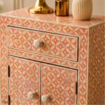 Orange Modern Bone Inlay Bedside Table - Image 5