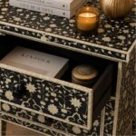 Modern Floral Bone Inlay Bedside Table - Image 5
