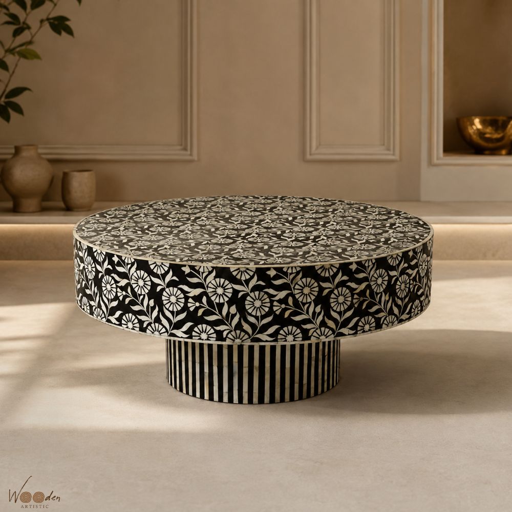 5 (7) Modern Round Bone Inly Floral Coffee Table - Image 1
