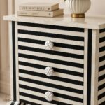 Modern Black White Stripe Bone Inlay Bedside Handmade 3 Drawer Bedroom Furniture - Image 5