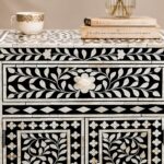 Modern Black White Bone Inlay Bedside Table - Image 5