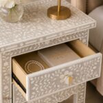 Modern Grey or White Floral Bone Inlay Bedside Table - Image 5
