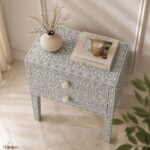 Modern Grey or White Floral Bone Inlay Bedside Table - Image 3