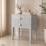 Modern Grey or White Floral Bone Inlay Bedside Table - Image 2