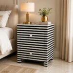 Modern Black or White Bone Inlay Bedside Table - Image 5