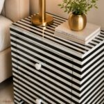 Modern Black or White Bone Inlay Bedside Table - Image 4