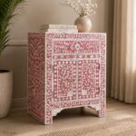 Modern Pink or White Floral Bone Inlay Bedside Table - Image 5