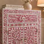 Modern Pink or White Floral Bone Inlay Bedside Table - Image 4